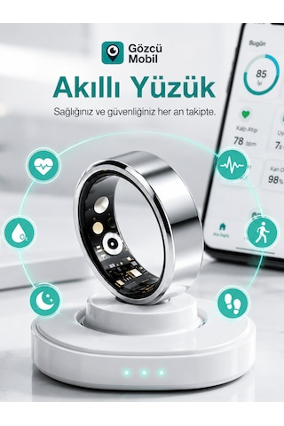 Akıllı Yüzük Sağlık Egzersiz Takibi Adım Sayar Kalp Atışı Kan Basınç Oksijen Ölçer Su Takibi Adet Döngüsü Uyku Takibi Cihazı Suya Dayanıklı Siyah Renk