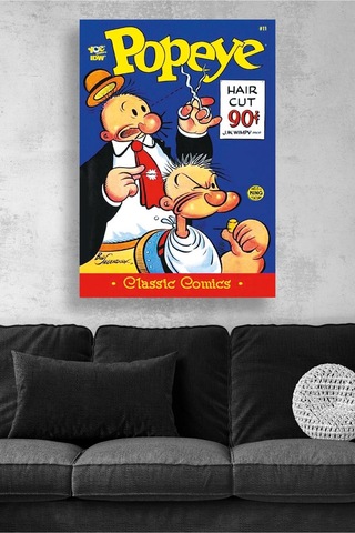Retro Çizgi Roman Stilinde Komik Berber Sahnesi Renkli Eğlenceli Vintage Dekoratif Kanvas Tablo