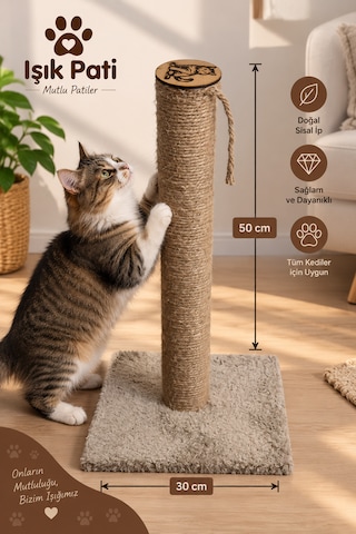 Işık Pati Kedi Tırmalama Tahtası Bej 50 Cm Kare, Yerli Ip