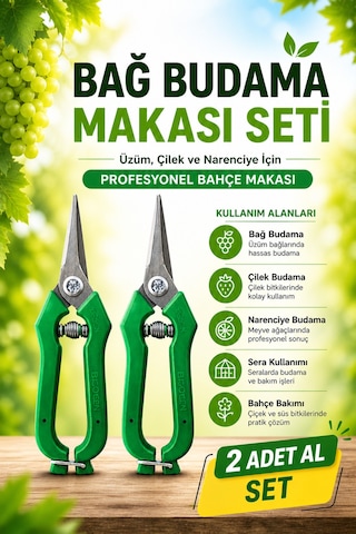 Bağ Budama Makası Seti 2 Li Profesyonel Üzüm, Çilek Ve Bahçe Makası Keskin & Ergonomik