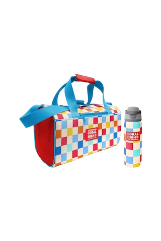 Coral High Kırmızı Çok Renkli Dama Desenli Kız Çocuk Spor Çantası Ve 800 Ml Çelik Matara Seti 27546
