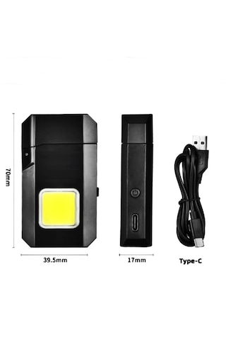 Tip-c Şarjlı Elektrikli Çakmak Cep Işığı Su Geçirmez Cob Led Ps-m