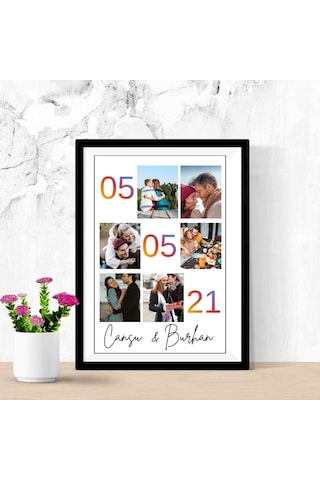 Sevgiliye Hediye Kişiye Özel İsim Yazılı Yapışkanlı Çerçeve Tablo 20x30 - Fotoğraf Kolajlı Duvar Dekoru