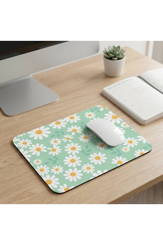 Tabloe Papatya Desenli Kaydırmaz Mouse Pad - 23x19 Cm - Kaydırmaz Tabanlı Kaliteli Mousepad Çok Renkli