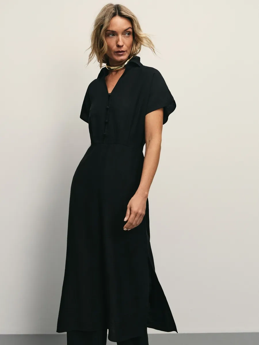 Zarına Gömlekli Yazlık Günlük Midi Elbise 371764807 Siyah