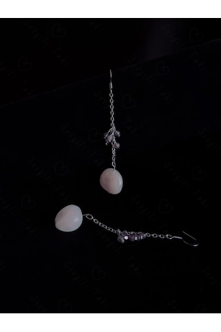 Pembe Kuvars Ve Ametist Doğal Taşlı Çelik Küpe -sevgili Takı Koleksiyonu Silver