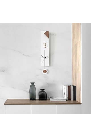 Cajuart Modern Uzun Ahşap Beyaz Düz Çizgili Sarkaçlı Duvar Saati