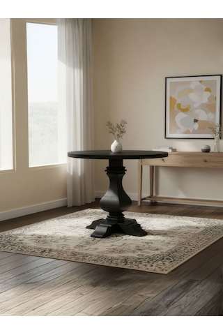 Orleans Fransız Still Yuvarlak Ahşap Yemek Masası 90x90 Siyah