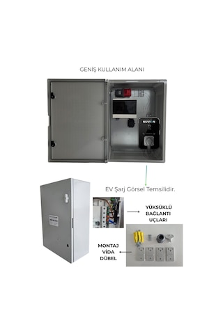 Elektrikli Araç Büyük Boy Şarj Panosu 22kw - Sigortalı & Prizli Kombinasyon Kutusu