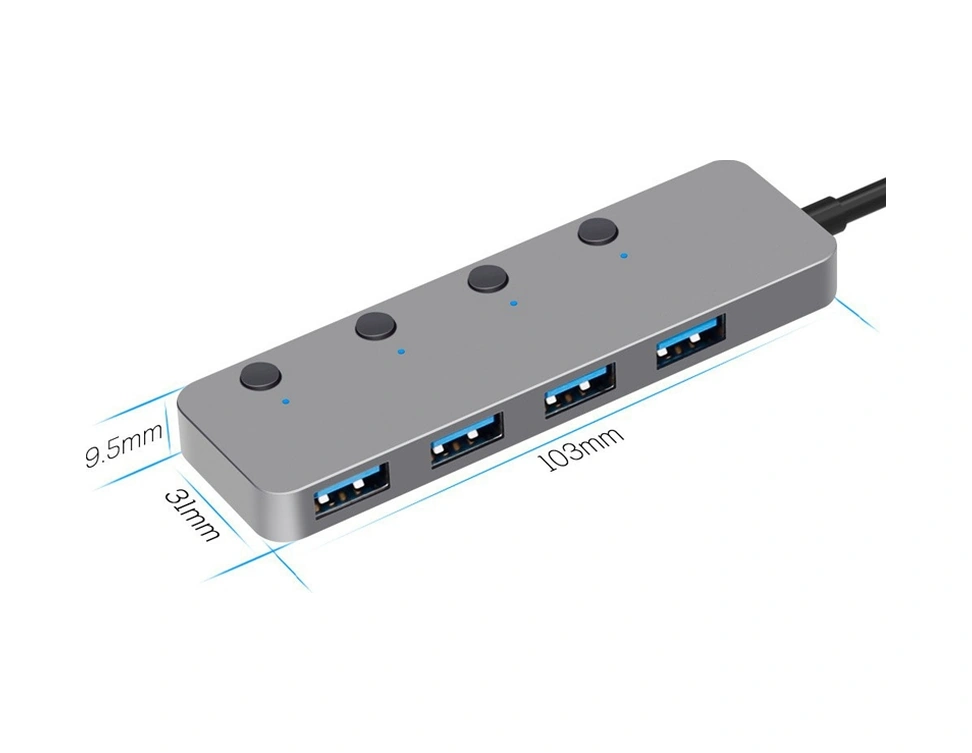 Sones Hs0059 Bağımsız Anahtar Usb 3.0 4 Portlu Uzatma Tipi C / Usb-c Alüminyum Alaşımlı Hub, Kablo Uzunluğu: 120 Cm