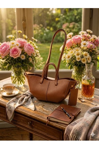 Housebags Valentina Kadın Fermuarlı + Cüzdan Charm El Ve Omuz Çantası Taba