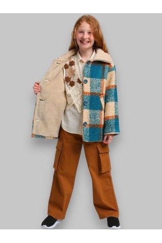 Kız Çocuk 2 Li Motifli Süveterli Tasarım Gömlek-13622 Bej