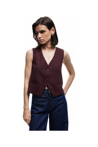 Koton Astarlı Kolsuz Düğmeli V Yaka Blazer Yelek Bordo 6wak20009pw Bordo