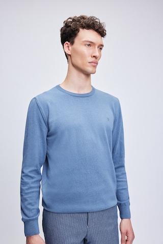 Hatemoğlu Mavi Regular Fit Bisiklet Yaka 100% Pamuklu Triko Kazak 3412etc2a012 034 Mavi