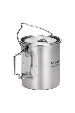 Aomiun 750ml Paslanmaz Çelik Tencere Taşınabilir Su Kupa Bardak Kapaklı Ve Katlanabilir Saplı Dış Mekan Gümüş