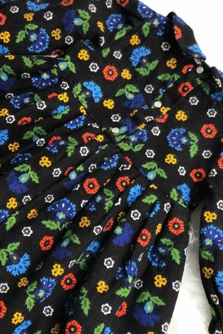 Çiçekli Siyah Kız Çocuk Bebek Pazen Kışlık Elbise 001