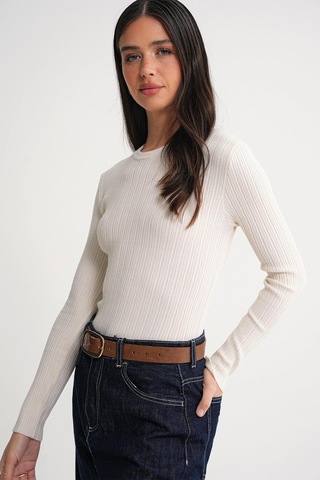 Mixray 6938 Kadın Bisiklet Yaka Fitilli Triko Body Naturel