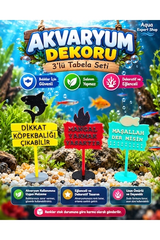 Akvaryum Dekoru - Tabela - Akvaryum Dekor - 3 Adet - Salınım Yapmaz - Balıklar İçin Güvenli - V6