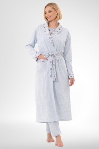 Mecit Pijama Mecit 6317 Mavi Kadın Büyük Beden Sabahlıklı Pijama Takımı