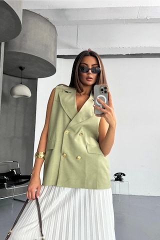 Gold Düğmeli Keten Yelek - Yeşil Yeşil