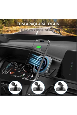 Magsafe Güçlü Manyetik 15w Hızlı Şarj Led Işıklı Araç Telefon Tutucu