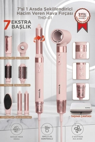 Premium Saç Şekillendirme Ve Kurutma Seti 7in1 Airwrap Thd01 Pembe Günlük Bakım
