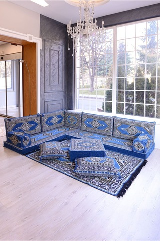 Şark Köşesi Takımı Konsepti Mavi Yahyalı Modeli Koltuk Takımı Sünger Dahil 13 Parça
