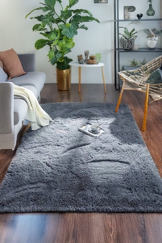 Antrasit Post Peluş Yumuşak Yıkanabilir Kaymaz Dot Taban Salon Koridor Çocuk Halısı Gümüş