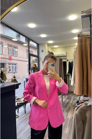 Kol Çizgi Detaylı Astarlı Blazer Ceket - Pembe Pembe