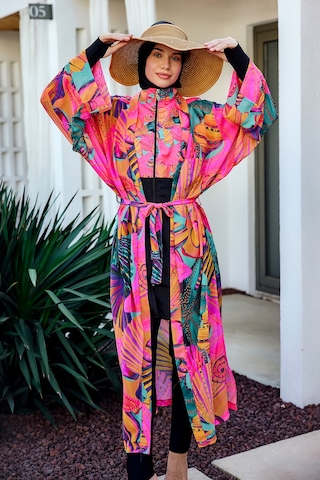 Remsa Tesettür Mayo Üzerine Tek Kaftan Kimono Pareo Pembe02 Rp023 Color Shell Pembe
