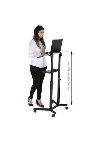 Eğim Ayarlı Yükseklik Ayarlanabilir Tekerlekli Çalışma Masası Mobil Laptop Standı Kürsü Metal Tablalı Ayakta Çalışma Masası Siyah