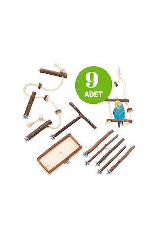 Kuş Aksesuarları Ve Kuş Oyuncaklarından Oluşan 9 Parçalı Temel Kafes Ekipmanı
