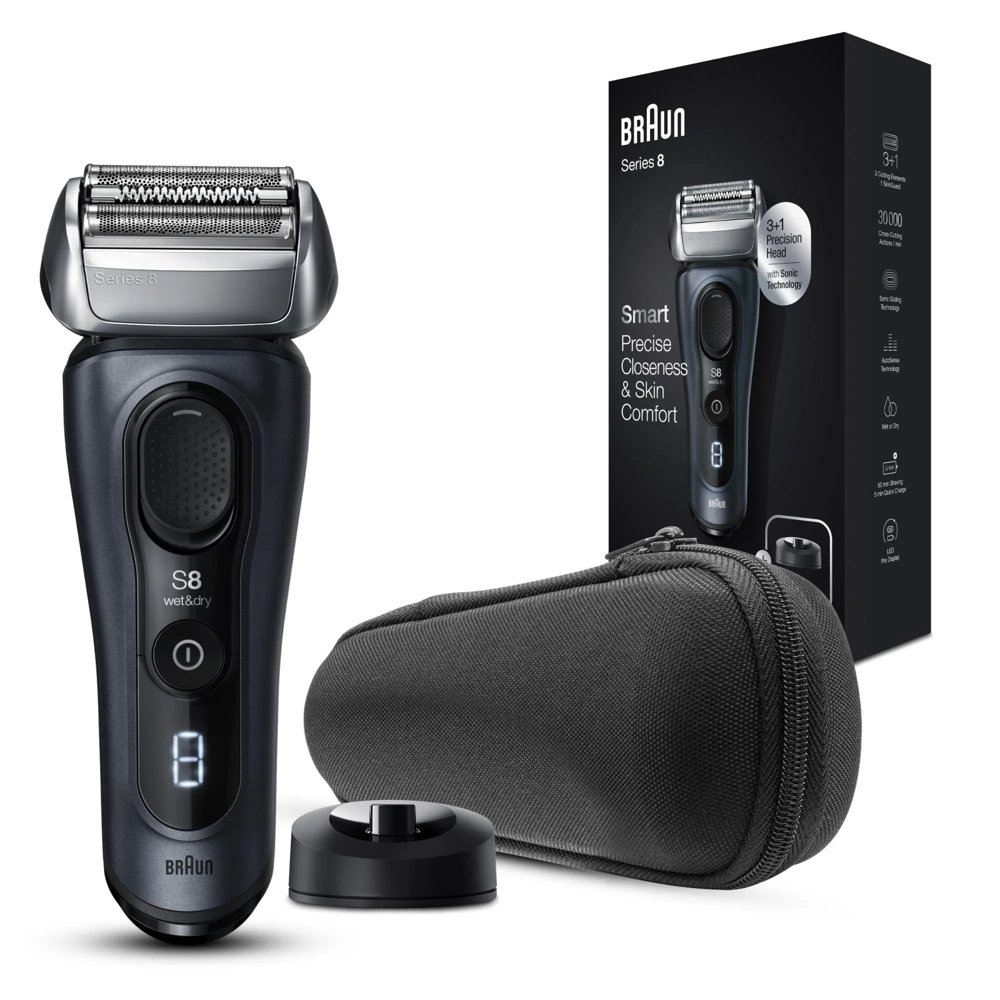 Braun Series 8 Elektrikli Tıraş Makinesi, Islak Ve Kuru, Şarj Standı, 8413s, Fjord Grey 1 Saat