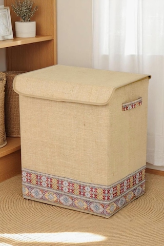 İronika Jüt Garni Detaylı Kutu Dolap İçi Organizer Oyuncak Eşya Çamaşır Saklama Kutusu Düzenleyici Kahverengi