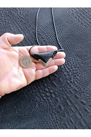 Kayı Cevşen Dualı Üçgen Kolye Muska Hakiki Deri Metal Korumalı Altın