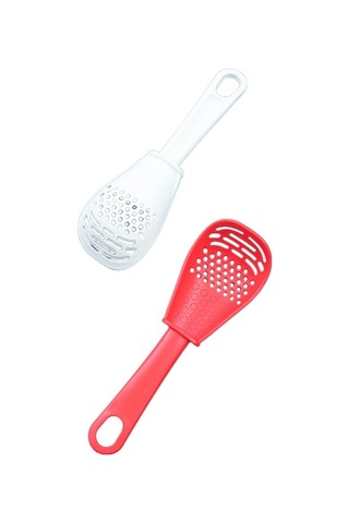 Fortunelane Çok İşlevli Mutfak Alet Seti: Yumurta Ayırıcı, Ezici, Süzgeç, Çırpıcı - 2 Adet Kırmızı Ve Beyaz - Kırmızı Beyaz - Kırmızı