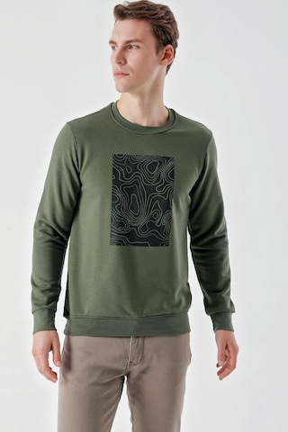 Slimfit Bisiklet Yaka Önü Baskılı 2 İplik Erkek Sweatshirt 001