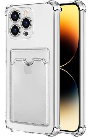 Kvy Apple Uyumlu iPhone 14 Pro Max Kamera Korumalı Kartlıklı Setra Şeffaf Silikon Kılıf