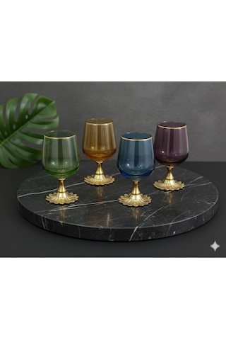Çnr Home Collection Lina Metal Ayaklı Kahve Yanı Su & Meşrubat Bardağı Çok Renkli