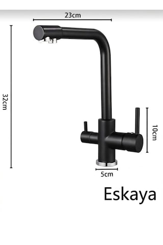 Eshome Siyah Krom Arıtmalı 3 Yollu Mutfak Eviye Batarya Muslugu