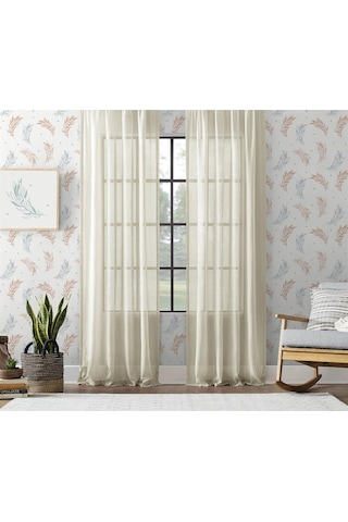 Keten Görünümlü Düz Tül Perde Pilesiz Krem-2422-krem