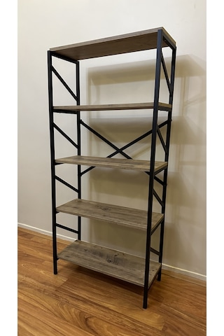 Modern Style Home Metal Kitaplık 5 Raflı Çok Amaçlı Dosya Kitap Rafı Ofis Salon Raf 150 Cm Ceviz Kahverengi Modernk04