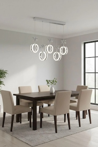 LumiaLighting Aurea Model 5"li Gümüş 3 Renk Modu Yemek Masası Oturma Çocuk Yatak Odası Modern Ledli Avize