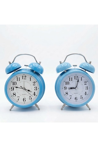 Çalar Saat 21 Cm Kurmalı Alarm Lı Çalar Saat Büyük Boy Retro Vintage Çift Çanlı Komodin Saati Kırmızı Mavi