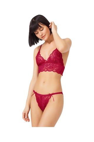 Cottonhill Bordo Dantelli Transparan Balensiz Kadın Sütyen Takımı Bordo