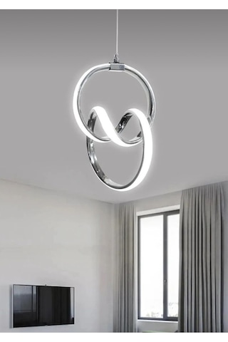 Çift Daireli Krom Led Avize Beyaz Işık Gümüş
