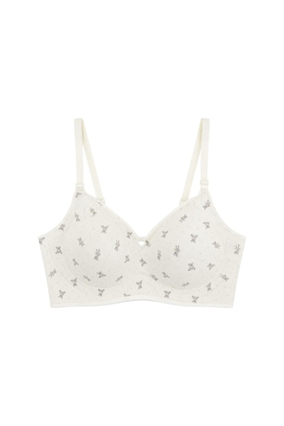 Cottonill Seamless Bra - Mireva Krem Lazer Kesim Rib Dokulu Ayıcık Desenli Balensiz Kadın Sütyen