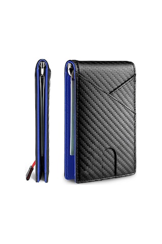 Jeemson Mavi Rfıd Koruma Krom Para Klipsi, İş Çıktısı Karbon Fiber Kart Çantası, Zeki Tasarım,  Kutulu Mavi