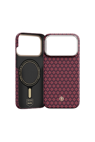 İphone 18 Pro Kılıf M-safe Özellikli Benks Armorair Armorgrid Serisi C1 Kevlar Karbon Kapak Bordo