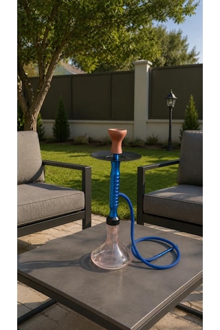 Nargile Takımı 65 Cm Büyük Boy Lüx Cam Nargile Seti Modern Mavi Tasarım Balkon & Teras Kullanımına Uygun 63149726